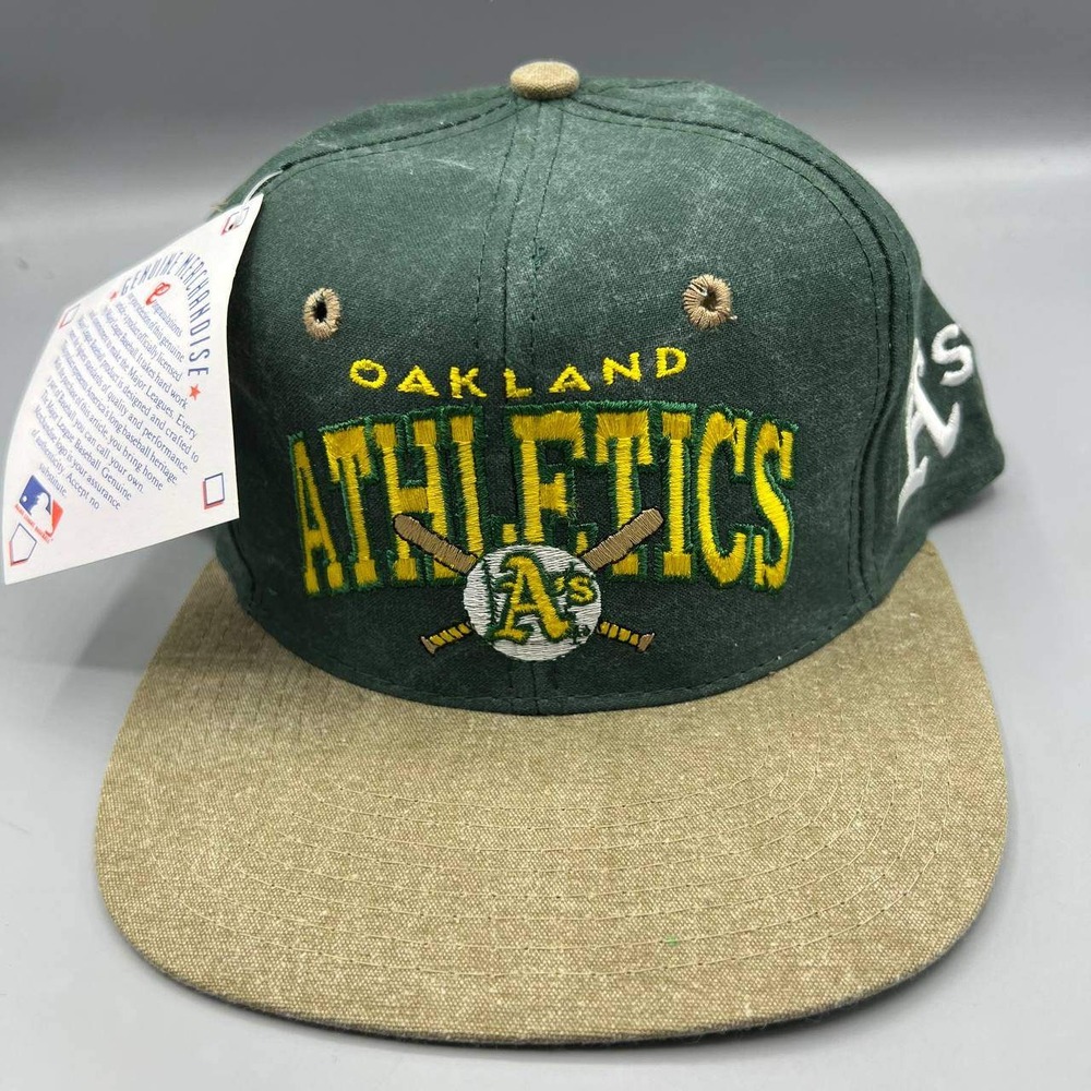 Vintage Oakland Athletics Hat Men Green Brown Signatures MLB Snap Back‎ Cap New